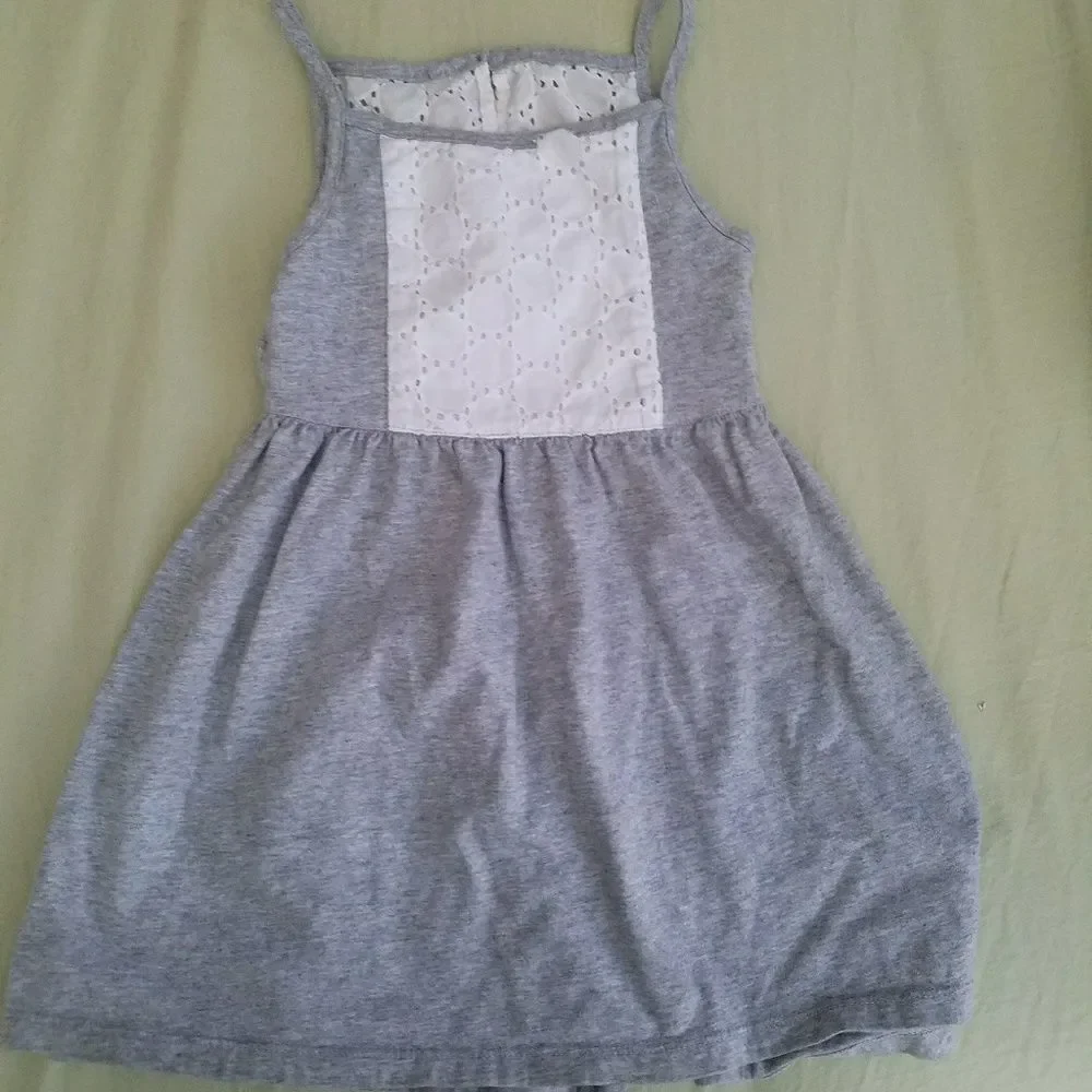Nautica Girls Gray White Eyelet Sundress Size 5 Sleeveless Casual Summer Dress